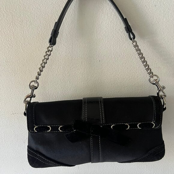 Y2K COACH SOHO CRYSTAL EMBELLISHED BUCKLE SATIN SUEDE COMBO SMALL BAG - Picture 5 of 9